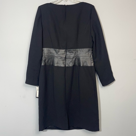 NWT SHANI Black Long Sleeve Sheath Pencil Dress Leather Corset Waist 12 Vintage - Picture 5 of 16